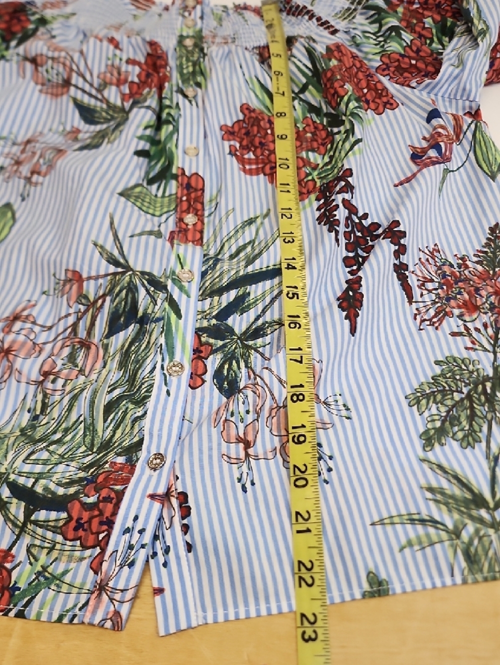 Tommy Hilfiger Off Shoulder Blouse Blue Stripe Floral Long Sleeve Size Medium - Picture 8 of 12
